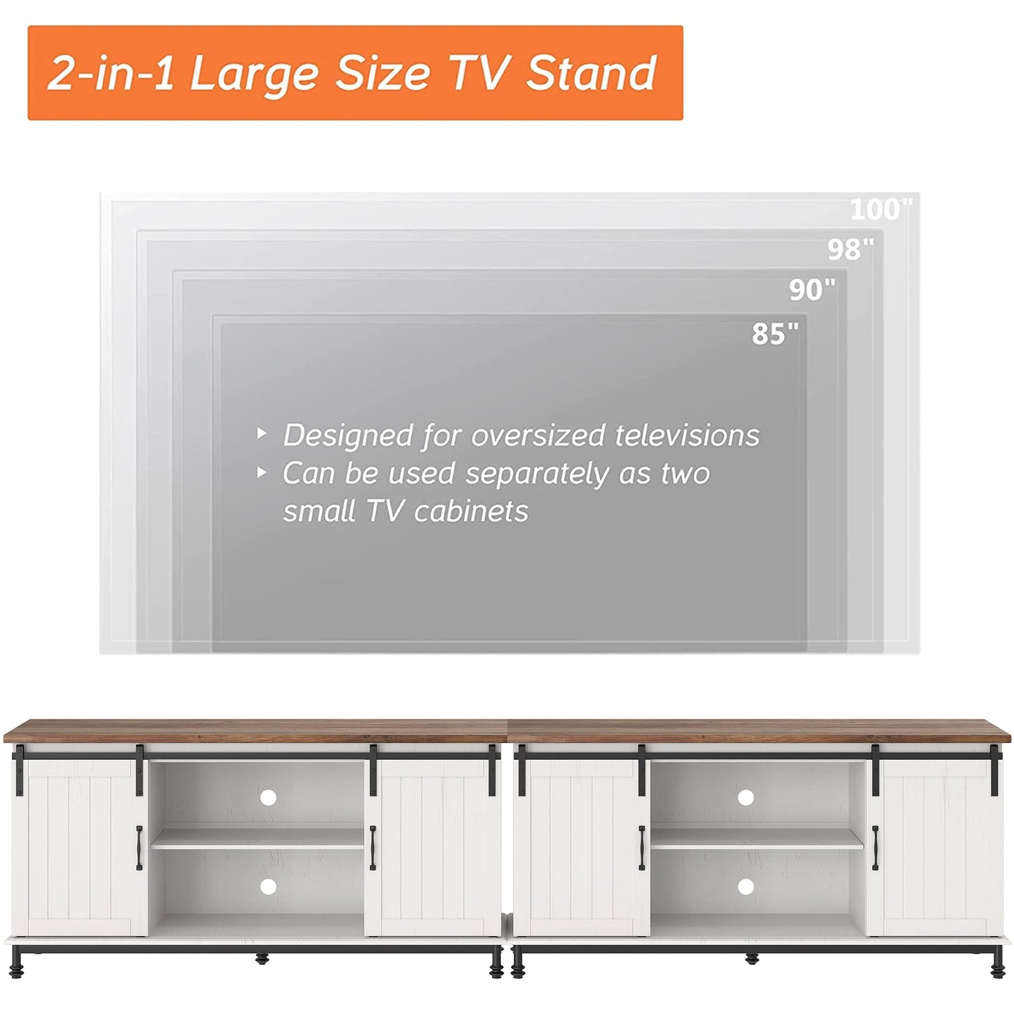 WAMPAT TV Stand for 110 Inch TV, White Entertainment Center for 90-110 inch TV Console Table Farmhouse Storage for Living Room Bedroom