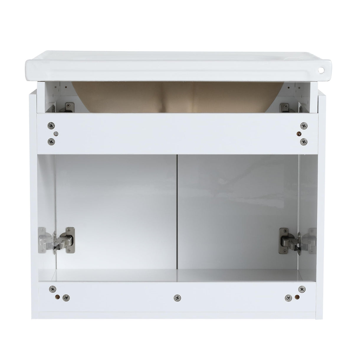 Malwee 60" Floating Bathroom Vanity with White Ceramic Basin Sink Top, 60 Inch Double Sink Wall Mounted Bathroom Vanity, with 4 Doors and Storage Shelve Malwee