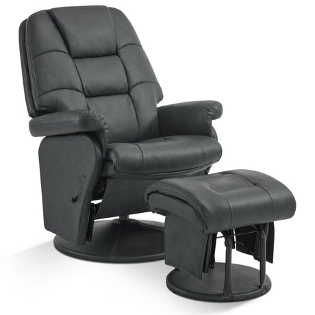 MCombo Swivel Glider Recliner with Ottoman, Reclining Chair with Adjustable Back, Faux Leather Upholstered Lounge Chair for Living Room Bedroom 4800 (Dark Grey) MCombo