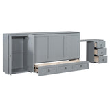 Harper & Bright Designs Queen Size Murphy Bed with Desk, Wooden Queen Murphy Bed with USB Port, Large Drawer and Wardrobe, Gray Harper & Bright Designs