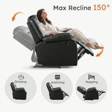 ANJ Traditional Recliner Chair, Breathable PU Leather, Extra Wide Manual Recliner with Overstuffed Arm and Back, Single Sofa Chair for Living Room, Bedroom (Black) ANJ