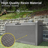 EAST OAK Outdoor Storage Box, 100 Gallon Deck Box, Waterproof Resin Storage Bench for Patio Cushions, Gardening Tools, Pool Toys, Lockable, UV Resistant, Grey EAST OAK