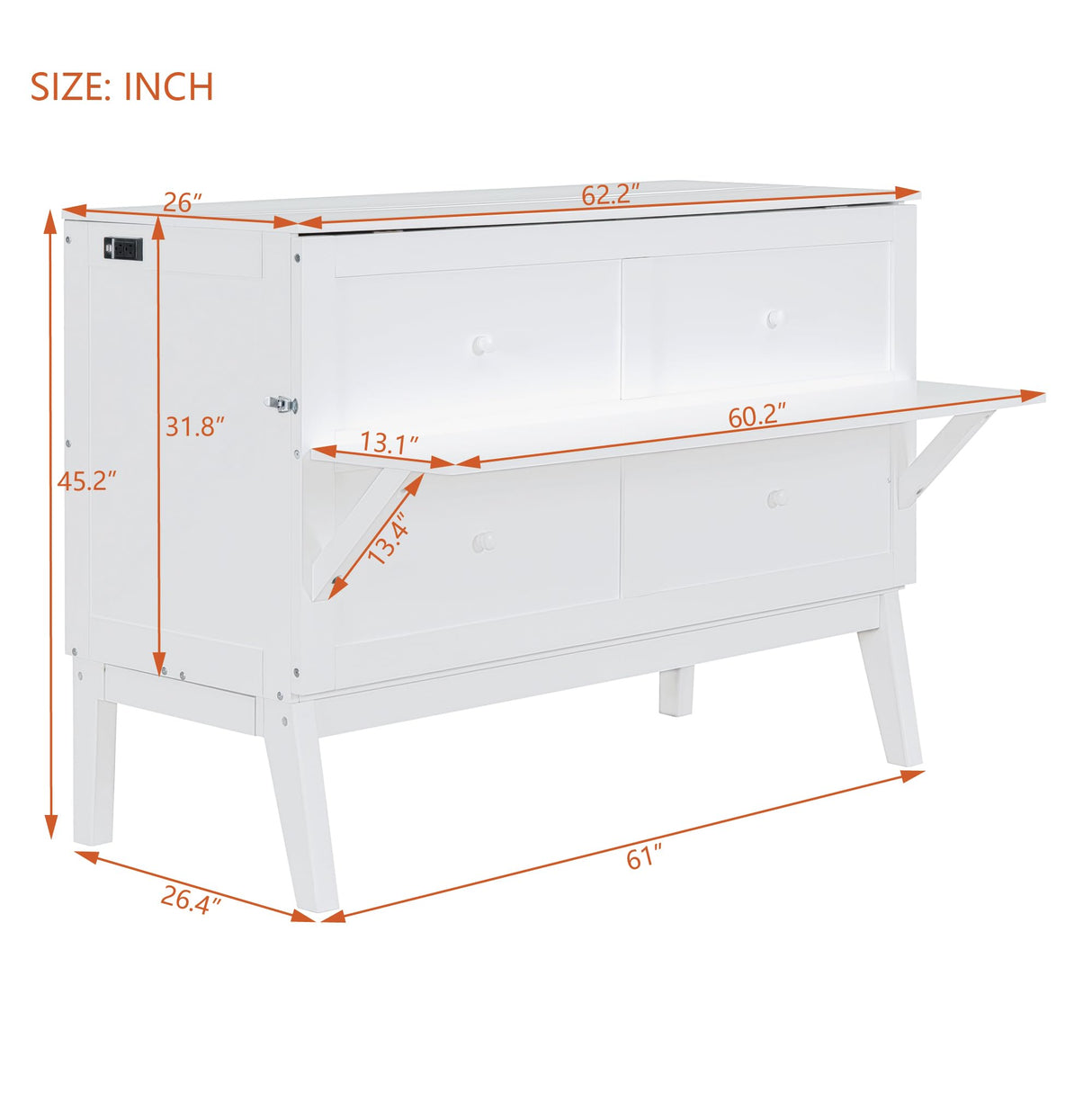 Merax Murphy Bed Queen Size with USB Port and Slide-Out Shelves on Each Side, 2-in-1 Foldable Bed Frame Cabinet Desk for Bedroom Guest Room Living Room (White) Merax