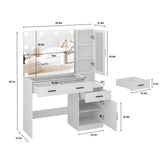 Fameill Makeup Vanity Glass Top with Lights, White Vanity Desk with Mirror & Charging Station, Vanity Table Set with RGB Lights, Large Mirror with 3 Lighting Modes, 3 Drawers & 2 Cabinets, 43in(L) Fameill
