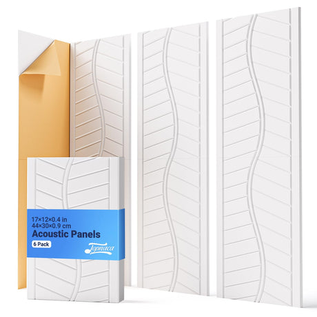 Topnaca Sound Proof Panels for Walls, 17"×11"×0.4" Self Adhesive Soundproof Wall Panels, 6 Pack High Density Sound Proofing Panels for Walls for Recording Studio Home Offices (White) Topnaca