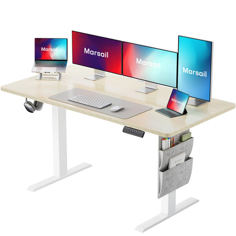 Marsail 48x24 Electric Standing Desk - Adjustable Height Computer Desk with Memory Presets, Storage Bag & Cable Management for Home Office & Gaming Workstations Marsail