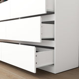 TAMUNE L-Shaped Dressing Table with 9 Drawers, Extendable Vanity Desk and Dresser Combo, Wood Vanity Dresser Makeup Desk, Wide Desktop, for Bedroom Dressing Room, White (70.9”W x 47.2”D x 31.7”H) TAMUNE