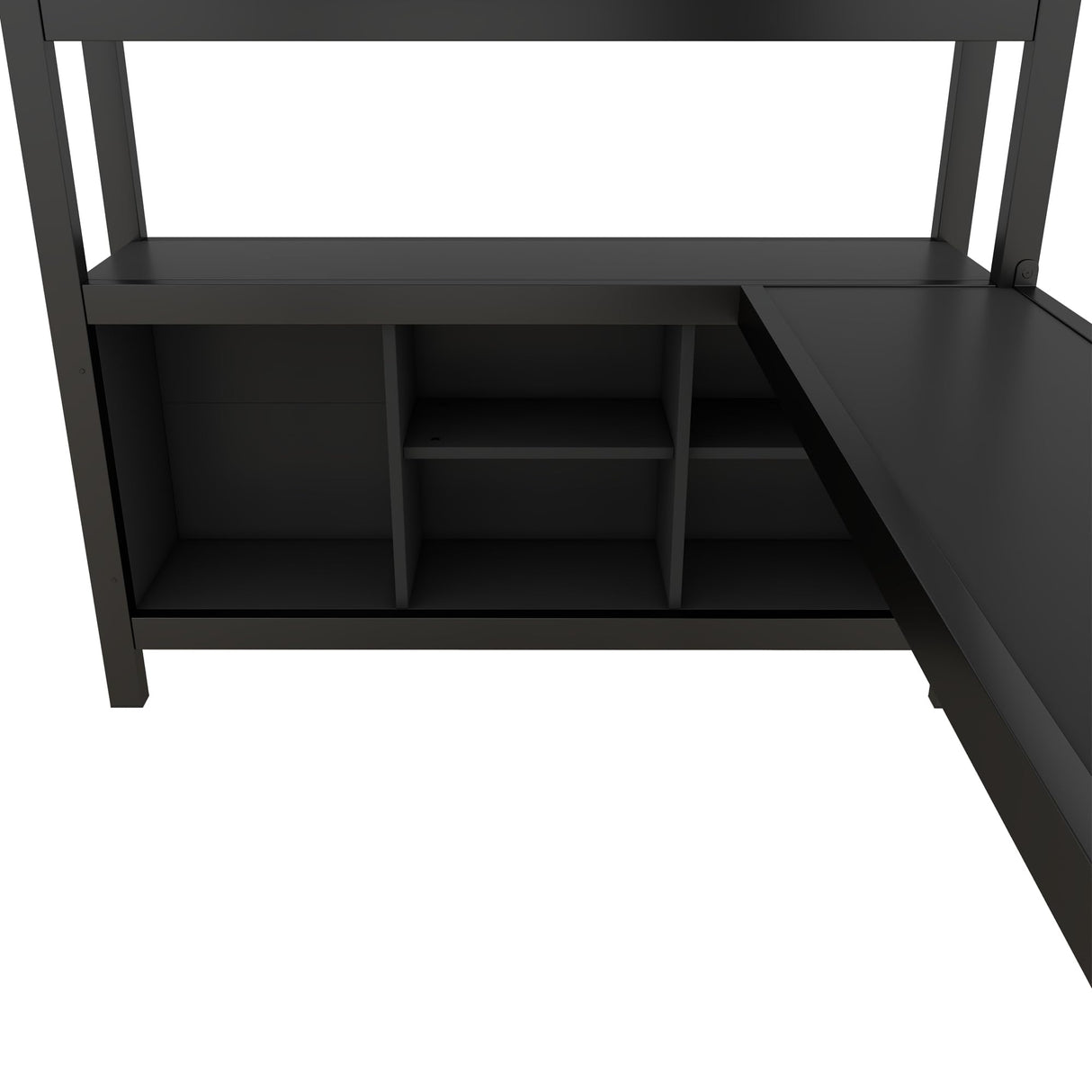 Full Size Loft Bed with Wardrobe and Storage Cubes, Heavy Duty Loft Bed with Desk, Storage Shelf and Guardrail, Black Bellemave
