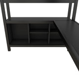 Full Size Loft Bed with Wardrobe and Storage Cubes, Heavy Duty Loft Bed with Desk, Storage Shelf and Guardrail, Black Bellemave