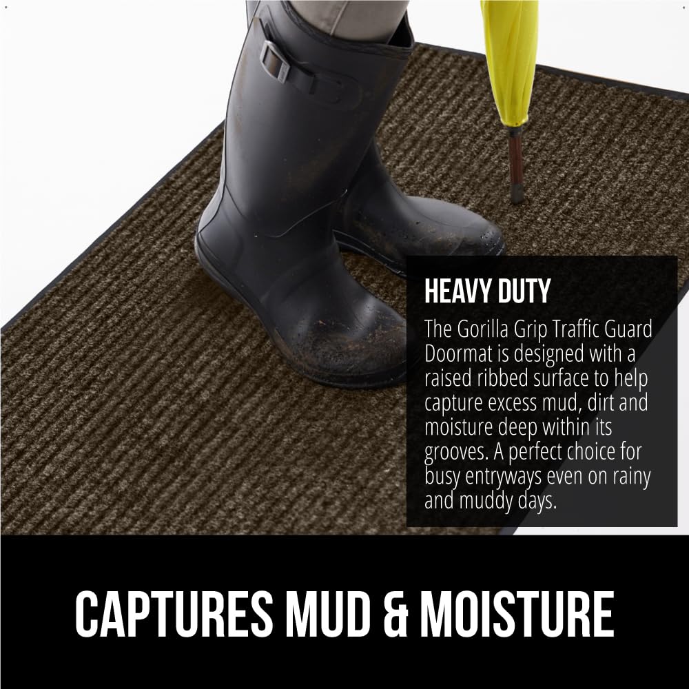 GORILLA GRIP Traffic Guard Door Mat, 72x48, Heavy Duty Welcome Mats, Commercial Office Space Doormat, Waterproof, Fade Resistant, Strong Rubber Backing, Low Profile, Shoe and Boot Scraper, Brown GORILLA GRIP