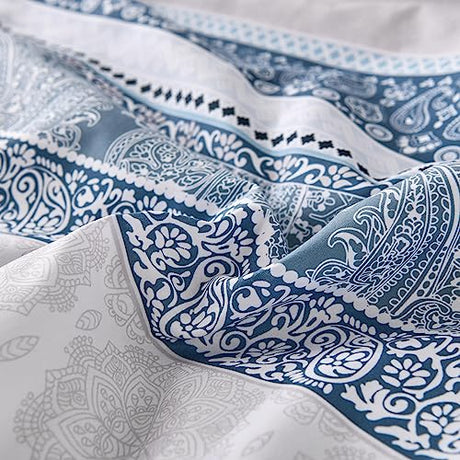 Cottolester Boho Comforter Set King Size Light Blue Comforter Set 8 Piece Bed in a Bag Striped Paisley Bedding Sets Cottolester