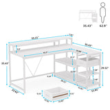 Tribesigns 55-Inch Modern White Reversible L-Shaped Desk with Storage Shelves and Drawers Tribesigns