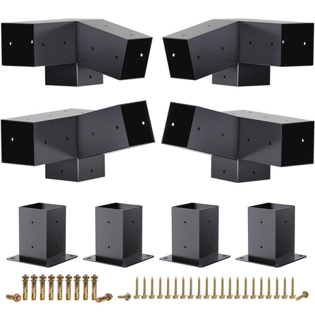 HAYOHRT 15° Pergola Brackets 75° Pergola Brackets Corner Bracket with Post Base Gazebo Kit for 4x4'' (Actual 3.5x3.5 in) Wooden Beams Lumber Gazebos Patio Pergola Sheds HAYOHRT