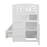 Merax Twin Over Full/Twin Wood Bunk Bed with Storage Shelves and Drawers, Wooden Convertible Bed Frame for Bedroom, No Spring Box Needed, White Merax