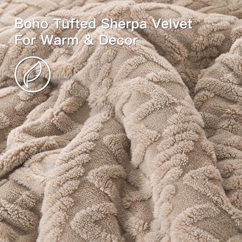 Andency Fluffy Sherpa Full Comforter Set, Super Soft Khaki Fleece Warm Bedding for Winter, Luxury Jacquard Boho Thick Fuzzy Plush Bed Set 3 Pieces(1 Shaggy Comforter, 2 Pillowcases) Andency