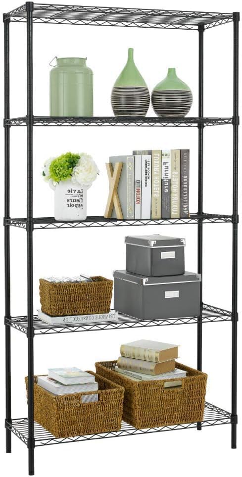 Wire Shelving Unit Commercial Metal Shelf Adjustable Layer Rack Strong Steel for Restaurant Garage Pantry Kitchen Garage (36×14×72, Black) BestOffice