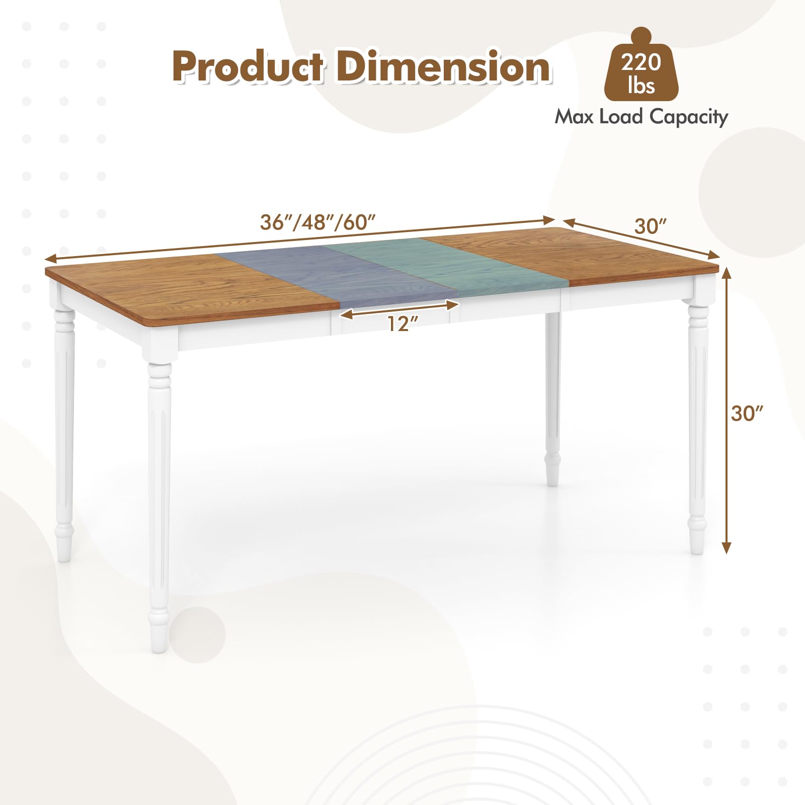 Giantex Extendable Dining Table for 4-8 People, Large Folding Kitchen Table with Rubber Wood Legs, 220 Lbs Capacity, Rectangular Dinette Table for Dining Room, Living Room, Small Space, Dinne - WoodArtSupply