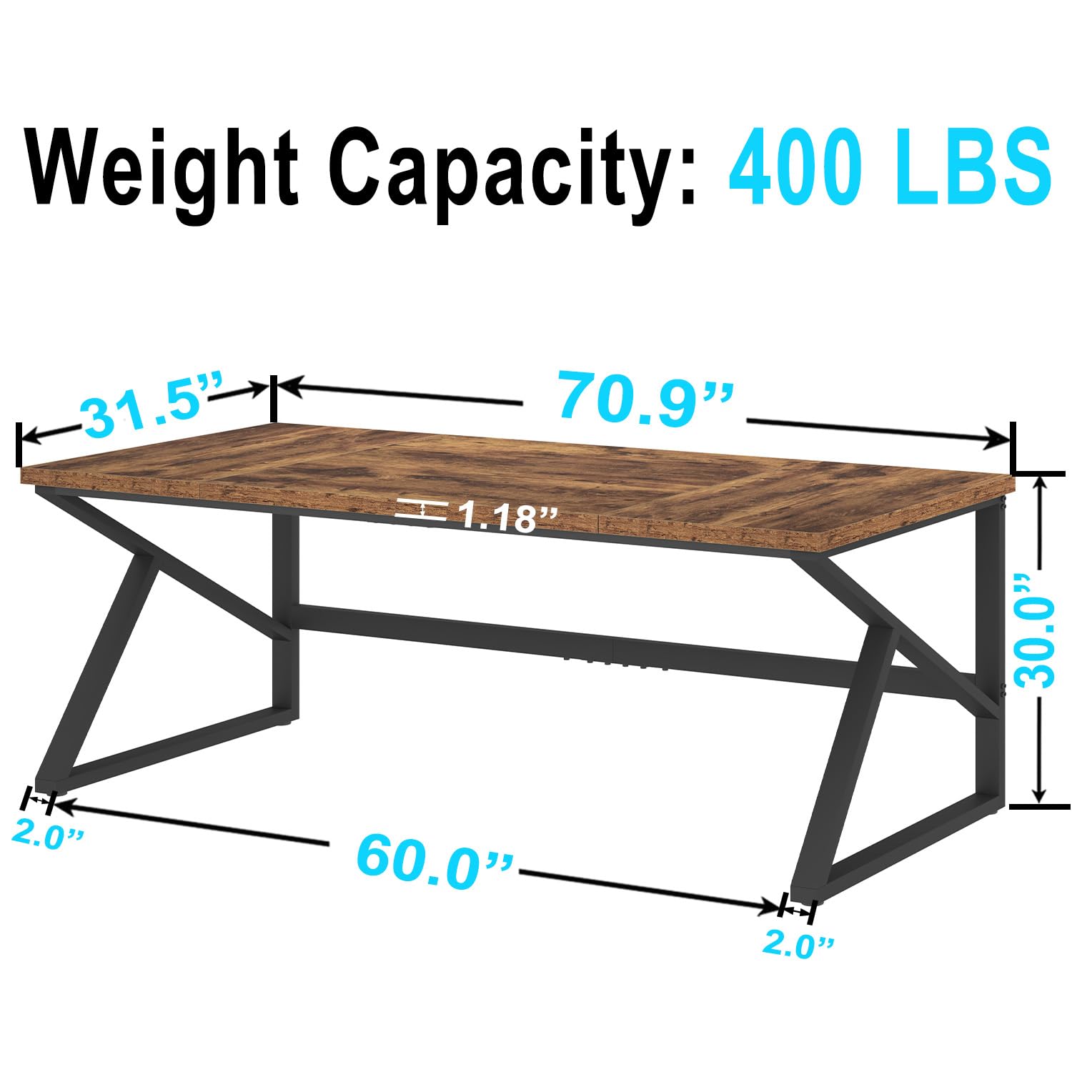 HSH Large Rustic Brown Computer Desk, 70 Inch Home Office Metal Wood Desk for 2 Person, Farmhouse Extra Long Writing Study Gaming Desk Table, Bedroom Living Room PC Laptop Dual Monitor Desk - WoodArtSupply