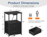 Casaottima Night Stand with Charging Station and LED Lights, End Table for Bedroom with 2 Fabric Drawers, Small Nightstand with Storage Shelf, Bed Side Bedside Table, Black Casaottima