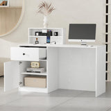 VOWNER Small Morden Reception Desk with LED Lighting, 39.4" H Office Counter with Storage Drawers, Secretary Desk with Power Outlets, Front Desk for Salon, Lobby – White (47.2" W x 18.9" D x 39.4" H) VOWNER