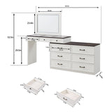 Aitjunz 69" W Big Vanity Desk with Glass Top, Farmhouse Makeup Table with 9 Large Storage Drawers, Rustic Wood Bedroom Dressing Table w/3 Color Available Light & 30" HD Led Mirror,White Aitjunz