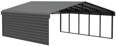 Arrow Carports Galvanized Steel Carport, with 1-Sided Enclosure, Compact Car Metal Carport Kit, 20' x 24' x 7', Charcoal Arrow