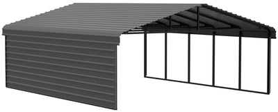 Arrow Carports Galvanized Steel Carport, with 1-Sided Enclosure, Compact Car Metal Carport Kit, 20' x 24' x 7', Charcoal