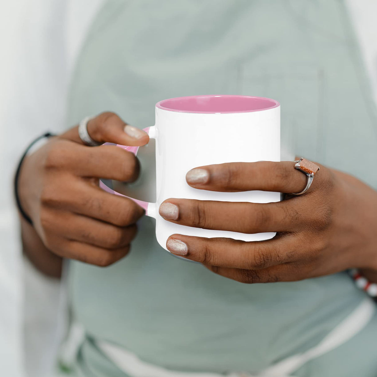 MR.R 11oz Sublimation Blank Coffee Mugs,Cup Blank White Mug Cup with Pink Color Mug Inner and Heart Handle,Set of 2 MR.R