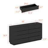 ROMSHINE Black Drawer Dresser with LED Light, Modern High Gloss Dresser with 8 Drawers, 63" Long Dresser Double Dresser Storage Chest of Drawer for Bedroom, Living Room, Entryway ROMSHINE