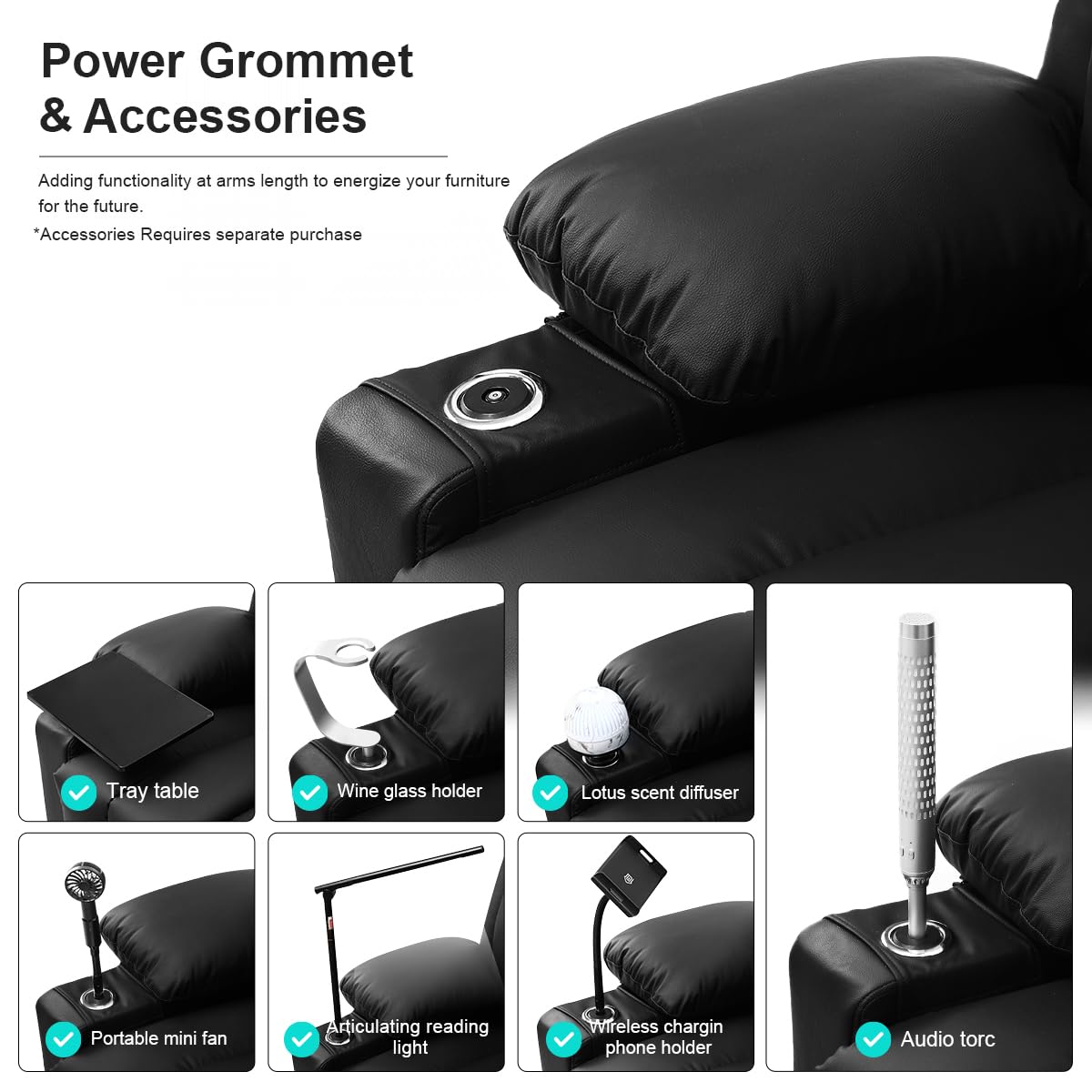 Recliner Chair Sofa Reclining Glider Rocking Sleeper Living Room 360° Swivel for Adults Theater Chairs Leather Rocker Recliners Cup Holders (Black) HOMYHOMEY