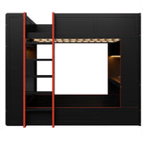 LUMISOL Full Size Gaming Loft Bed with Desk, Wood Bunk Bed Frame with Storage Shelves, LED and Charging Station, Black LUMISOL
