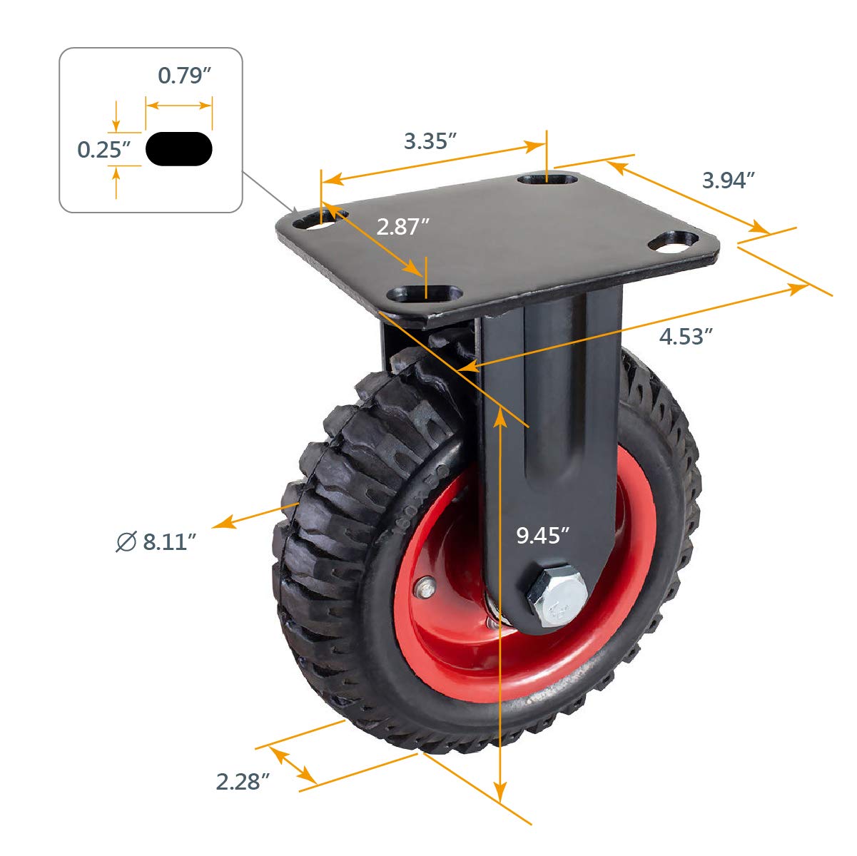 POWERTEC 8 Inch Caster Wheels, Heavy Duty Fixed Plate Casters with Rubber Knobby Tread for Workbench, Dolly, Cart, Trolley, Wagon and Chicken Coop, Large Rubber Castor Wheels, 1PK (17053V) POWERTEC