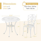 Tangkula 5 Pieces Cast Aluminum Outdoor Dining Set, Round Dining Table with 2” Umbrella Hole & 4 Armchairs, All-Weather Outdoor Furniture Set for Patio, Balcony, Garden & Backyard, White Tangkula