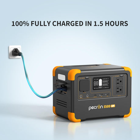 Pecron E500LFP Solar Generator with 100W Solar Panel, 576Wh LiFePO4 Battery, 2x600W AC Outlets Power Station, Fast Charging Portable Power Station for Home Use, RV, Camping, CPAP, Emergencies pecron