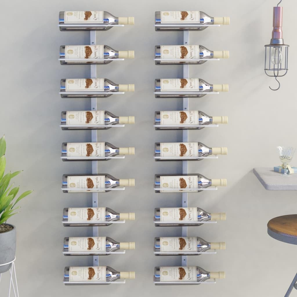 vidaXL Wall Mounted Wine Rack for 9 Bottles in White Iron - Stylish and Durable Beverage Storage Solution for Modern Kitchen, Pantry, or Bar vidaXL