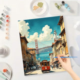 Golden Gate Bridge Paint by Numbers Kit for Adults - DIY Cable Car and Bay View Cityscape Painting on Canvas 16x20 Inches, Acrylic Paint Set for Beginners, Art for Home Decoration or Gifts TAOPAOLAB