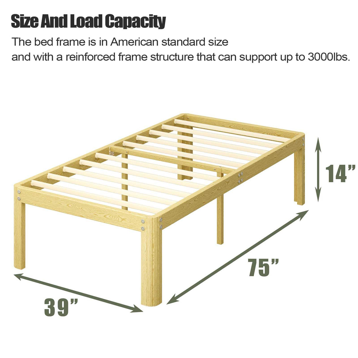 BOSRII Serenity Series Pine-Like Twin Size Metal Bed Frame, Thickened and Reinforced Heavy Duty Steel Structure with 3000 LBS Support,14 Inches High No Box Spring Needed, Easy Assembly BOSRII