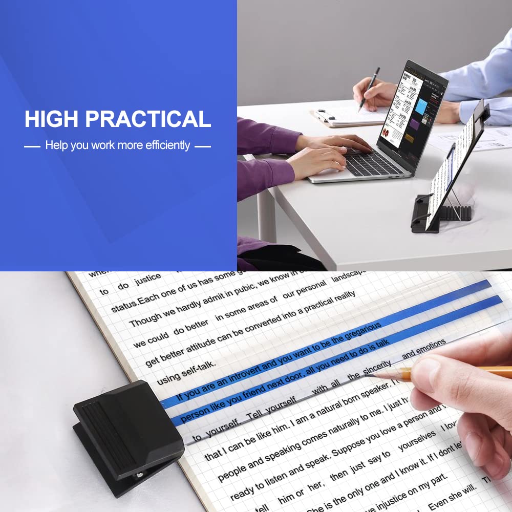 Desktop Document Holder Stand with 7 Adjustable Positions, Black Metal File Organizer Management Copyholder for Typing Speech Reading A4 Letter Music Book Tablet Office, with Paper Clip and Line Guide OSPNIEEK