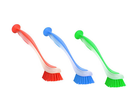 Zuvo Plastic Long Handled Scrubbing Suction Cup, Durable Bristles,Dish Washing Brush.Washing Up Kitchen Brush, Assorted Colour, 5 X 21 X 5 cm-Pack of 3 Zuvo