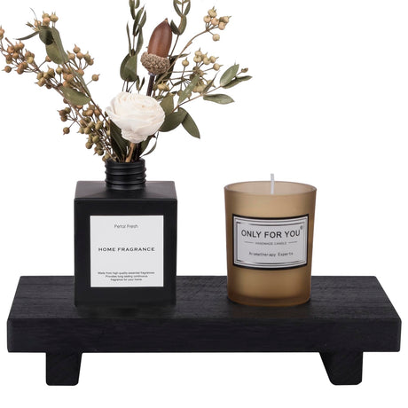 Small Wood Tray Pedestal Stand Farmhouse Bathroom Decor Decorative Wooden Riser Kitchen Soap Dish Holder for Vanity, Counter, Sink, Black zoocatia