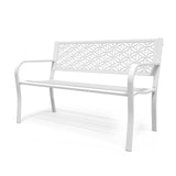 VINGLI 50" Outdoor Bench Metal with Floral Back, Garden Bench Front Porch Bench for Yard Patio Entryway Park Outside, 800lb Capacity - White VINGLI