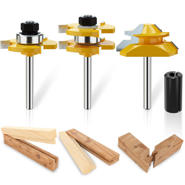 Tongue and Groove Router Bit Tool Set with Adjustable 1/4 Inch Shank T ...