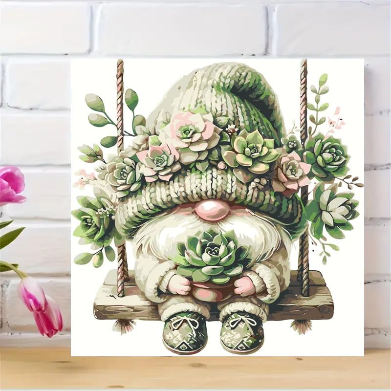 SHICERNHJ Gnome Paint by Numbers Kit for Adults,Succulent Plant Adults' Paint-by-Number Kits for Beginner,DIY Acrylic Paint by Number On Canvas for Home Wall Decor 16X16 Inch SHICERNHJ