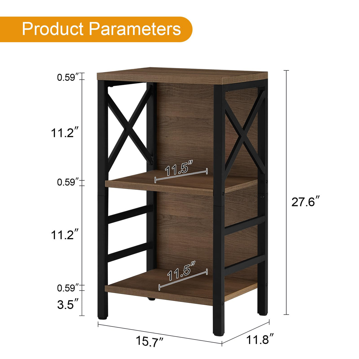 MNEETRUNG 3-Tier Industrial Small Bookcase with Metal Frame and Rustic Brown Finish MNEETRUNG