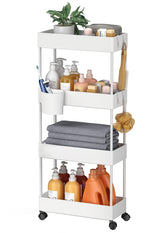 Pipishell Slim Storage Cart with Wheels, 4 Tier Bathroom Storage Organizer Rolling Utility Cart for Bathroom Kitchen Laundry Room Office Narrow Place (White) Pipishell