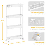 SPACELEAD Slim Storage Cart 4 Tier,Bathroom Organizer Rolling Utility, Mobile Shelving Unit Slide Out for Office, Kitchen, Laundry Room & Narrow Places,White SPACELEAD