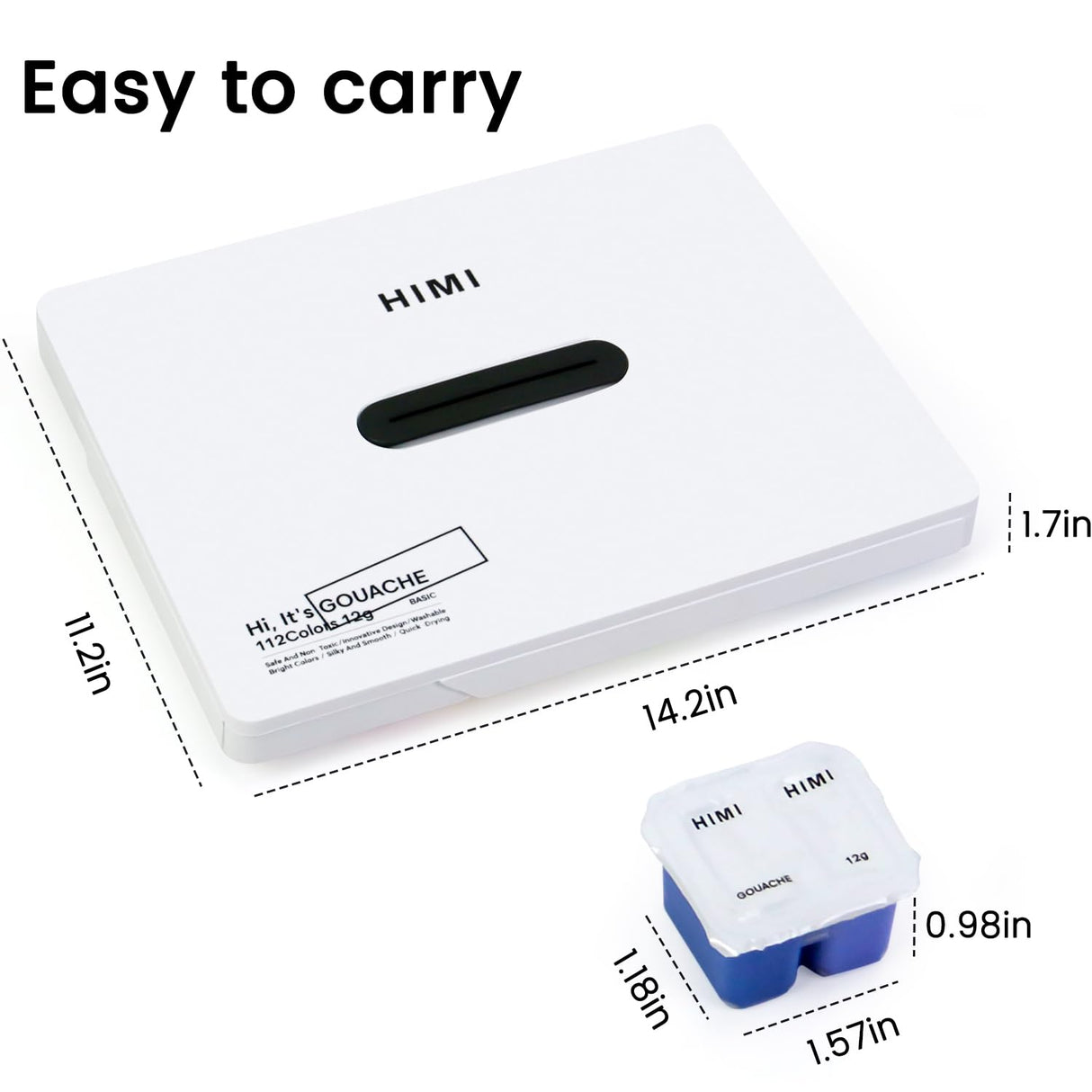 HIMI Gouache Paint Set, 112 Colors x 12g Twin Jelly Cup Design in a Carrying Case, Non-Toxic Paint for Canvas and Paper, Perfect for Artists, Student, Gouache Opaque Painting(White) ARTME