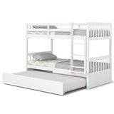 Giantex Twin Over Twin Bunk Bed with Trundle, Convertible Platform Bed Frame with Ladder & Solid Wood Frame, Space-Saving Bunk Bed for Teens & Adults, No Box Spring Needed, White Giantex