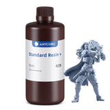 ANYCUBIC Standard 3D Printer Resin Plus, 405nm SLA Fast UV-Curing Resin, High Precision & Rapid Photopolymer for 8K/14K/16K Capable LCD/DLP/SLA 3D Printing (Gray, 1000g) ANYCUBIC