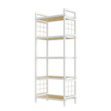 GIOTORENT 5-Tier Pantry Shelves with Wooden Boards, Heavy Duty Storage Shelves & Book Shelf, Adjustable Metal Shelving Unit for Kitchen Bathroom Laundry Organizer, Sturdy Rust-Resistant, White